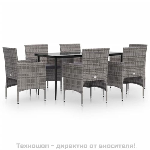 Градински трапезен комплект с възглавници 7 части сиво и черно
