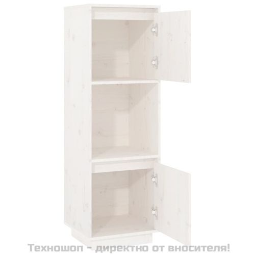 Висок шкаф, бял, 38x35x117 см, борово дърво масив