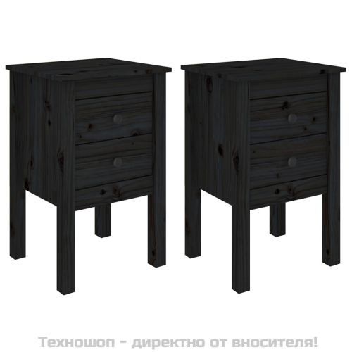 Нощни шкафчета, 2 бр, черни, 40x35x61,5 см, борово дърво масив