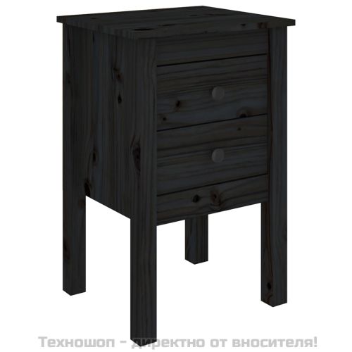 Нощни шкафчета, 2 бр, черни, 40x35x61,5 см, борово дърво масив