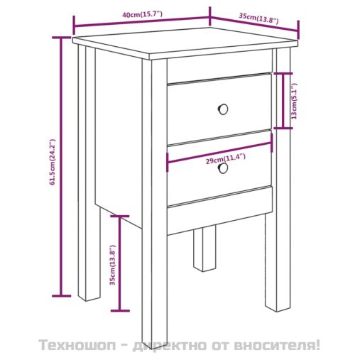 Нощни шкафчета, 2 бр, черни, 40x35x61,5 см, борово дърво масив