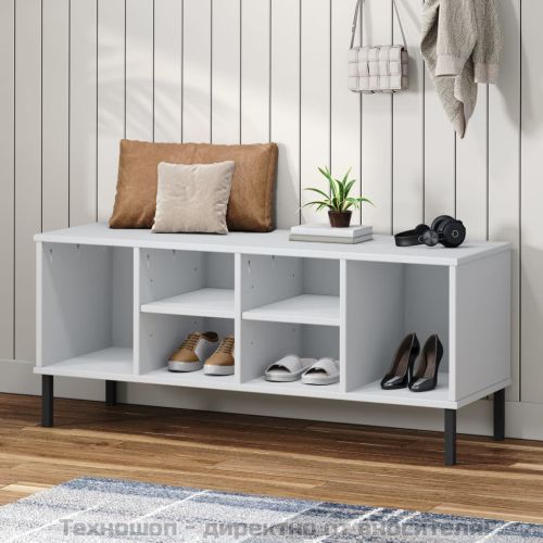 Етажерка за обувки с метални крака бяла 106x35x45 см масив OSLO