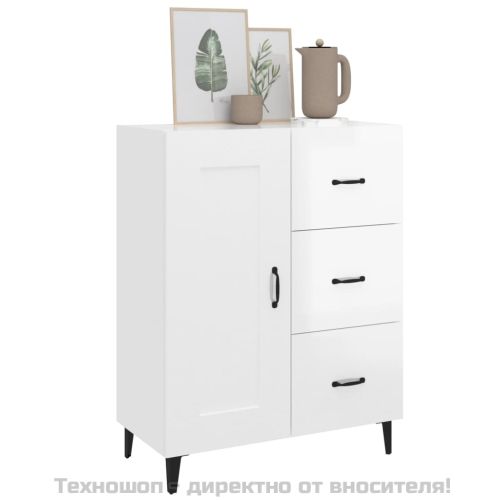 Сайдборд, бял гланц, 69,5x34x90 см, инженерно дърво