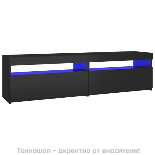 ТВ шкафове, 2 бр, с LED осветление, черни, 75x35x40 см
