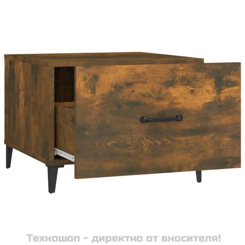 Маса за кафе с метални крака опушен дъб 50x50x40 см