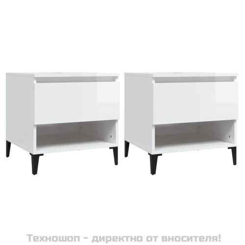 Странични маси, 2 бр, бял гланц, 50x46x50 см, инженерно дърво