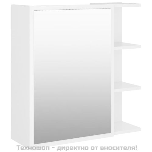 Шкаф за баня с огледало, бял, 62,5x20,5x64 см, инженерно дърво