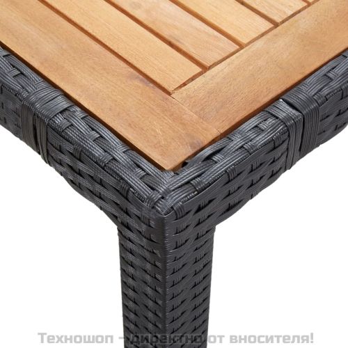 Градински комплект с възглавници, 7 части, полиратан, черен