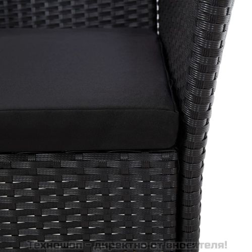 Градински комплект с възглавници, 7 части, полиратан, черен