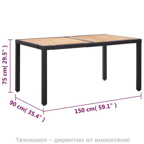 Градински комплект с възглавници, 7 части, полиратан, черен