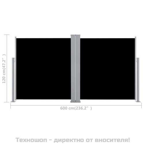 Прибираща се странична тента, черна, 120x600 см