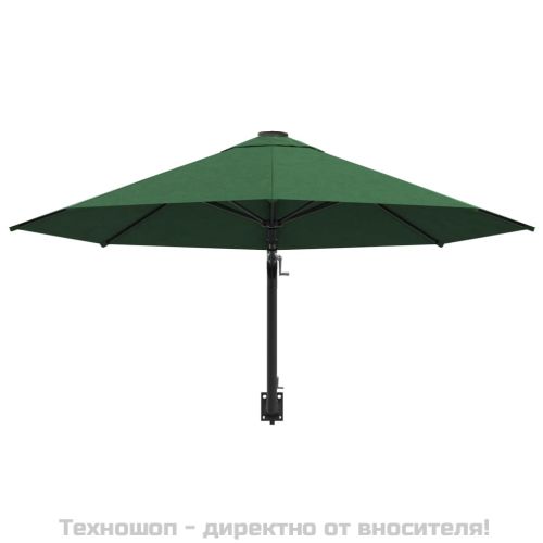 Чадър за монтаж на стена с метален прът, 300 см, зелен