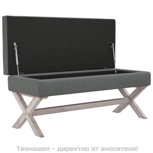 Табуретка за съхранение, тъмносива, 110x45x49 см, плат