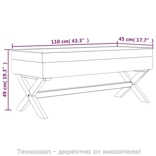 Табуретка за съхранение, тъмносива, 110x45x49 см, плат