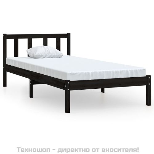 Рамка за легло, черна, бор масив, 75x190 см, Small Single