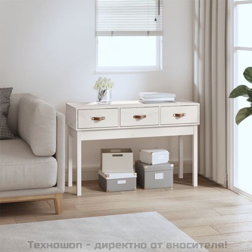 Конзолна маса, бяла, 114x40x75 см, борово дърво масив