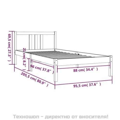 Рамка за легло, бяла, масивно дърво, 90х200 см