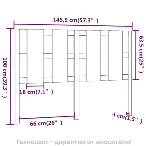 Горна табла за легло, черна, 145,5x4x100 см, бор масив