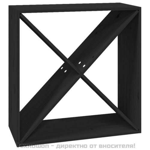 Шкаф за вино, черен, 62x25x62 см, борово дърво масив