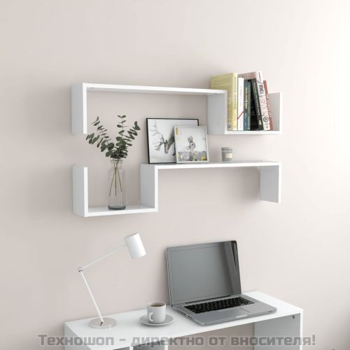 Стенни рафтове, 2 бр, бели, 100x15x20 см, инженерно дърво