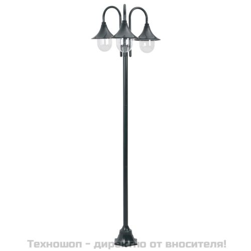 Градински стълб, E27, 220 см, алуминий, 3 фенера, тъмнозелен