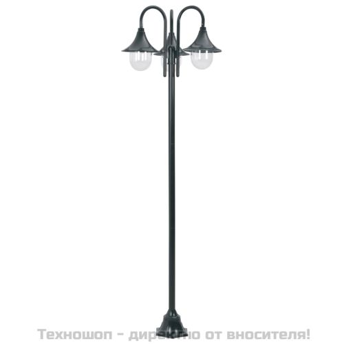 Градински стълб, E27, 220 см, алуминий, 3 фенера, тъмнозелен