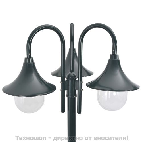 Градински стълб, E27, 220 см, алуминий, 3 фенера, тъмнозелен