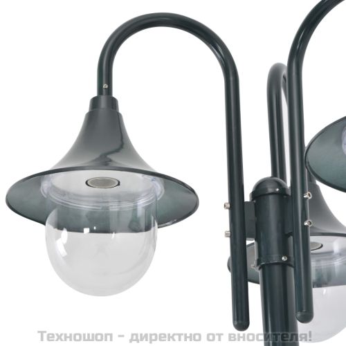 Градински стълб, E27, 220 см, алуминий, 3 фенера, тъмнозелен