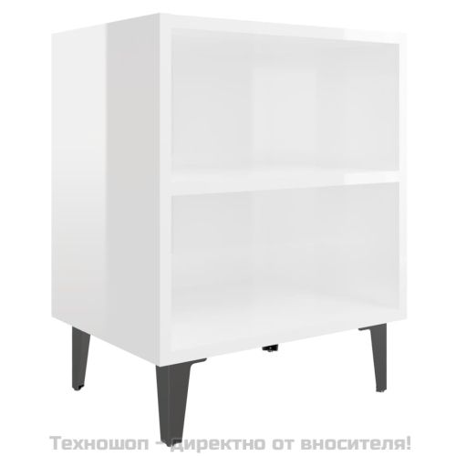 Нощно шкафче с метални крака, бял гланц, 40x30x50 см