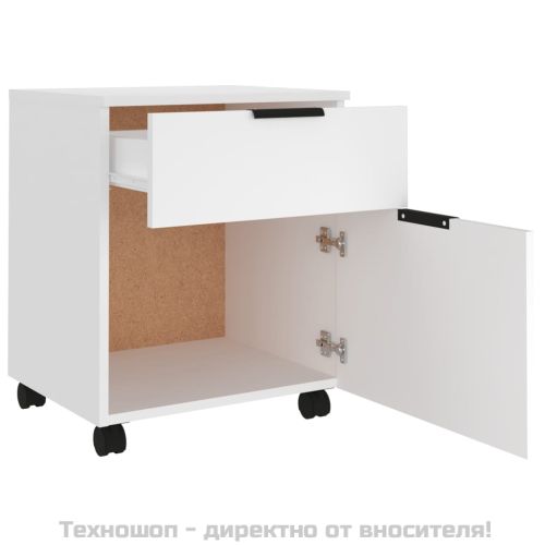Мобилен архивен шкаф с колелца бял 45x38x54 см инженерно дърво