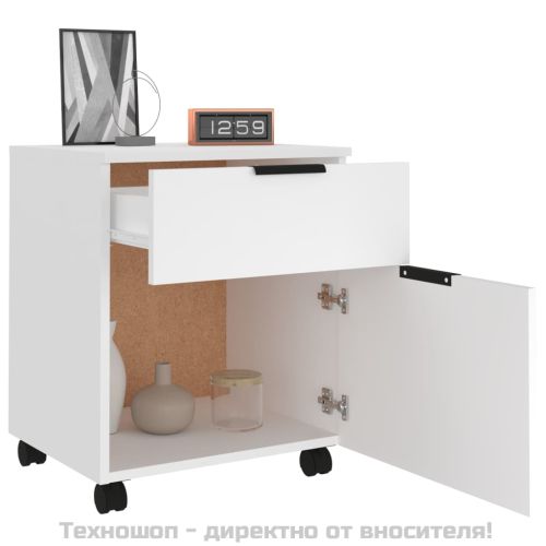 Мобилен архивен шкаф с колелца бял 45x38x54 см инженерно дърво
