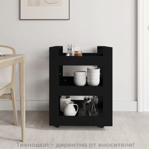 Кухненска количка, черна, 60x45x80 см, инженерно дърво