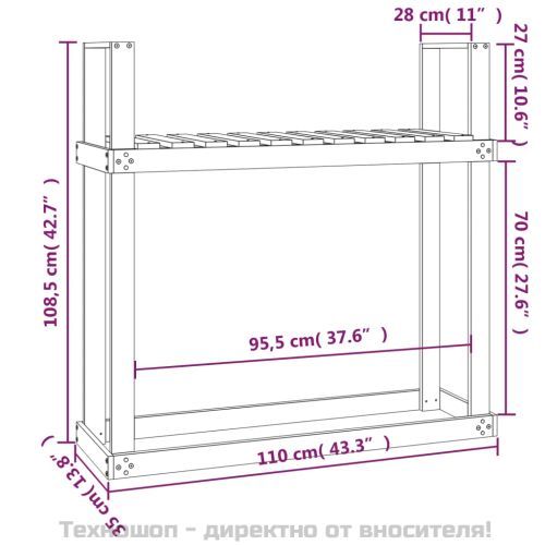 Поставка за дърва за огрев 110x35x108,5 см масивна дугласка ела