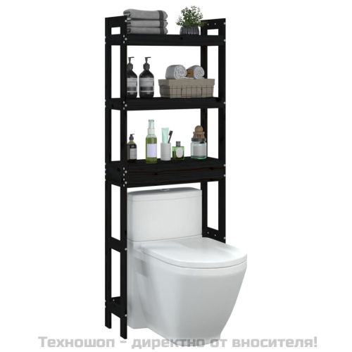 Етажерка за тоалетна, черна, 63x26x171 см, борово дърво масив