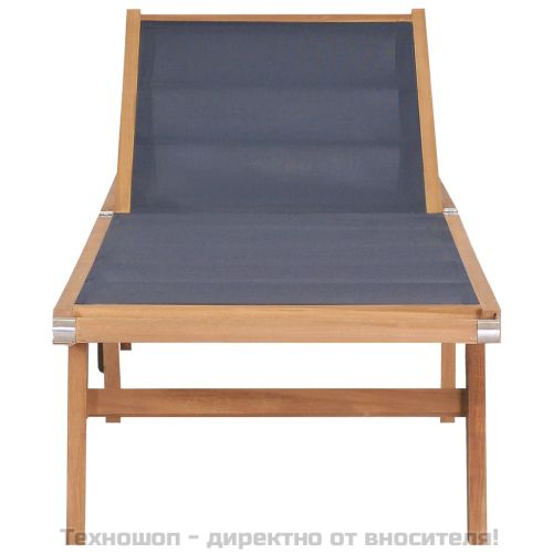 Сгъваем шезлонг с колелца, тиково дърво масив и Textilene