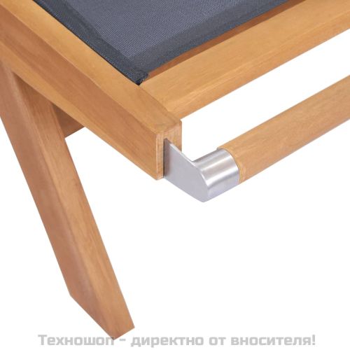 Сгъваем шезлонг с колелца, тиково дърво масив и Textilene