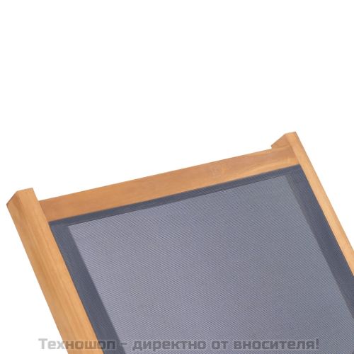 Сгъваем шезлонг с колелца, тиково дърво масив и Textilene