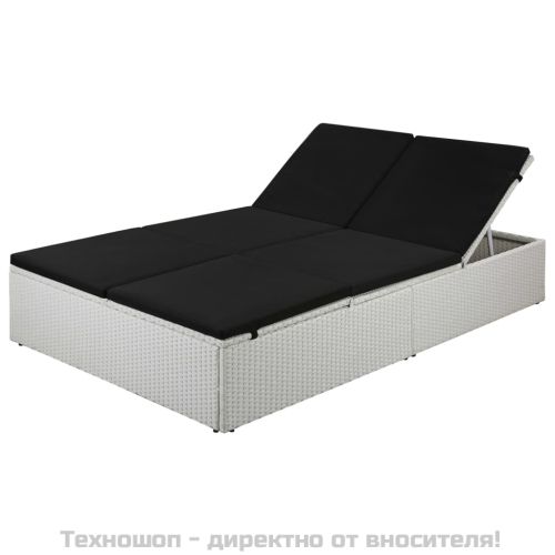 Шезлонг с шалте, черен полиратан