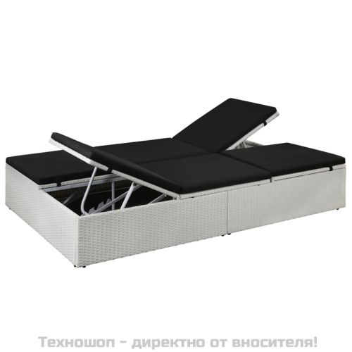 Шезлонг с шалте, черен полиратан