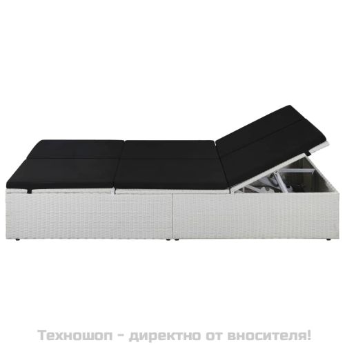 Шезлонг с шалте, черен полиратан