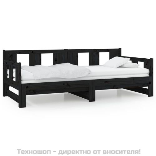 Разтегателна кушетка, черна, борово дърво масив, 2x(80x200) см