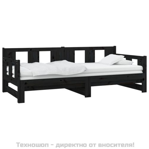 Разтегателна кушетка, черна, борово дърво масив, 2x(80x200) см