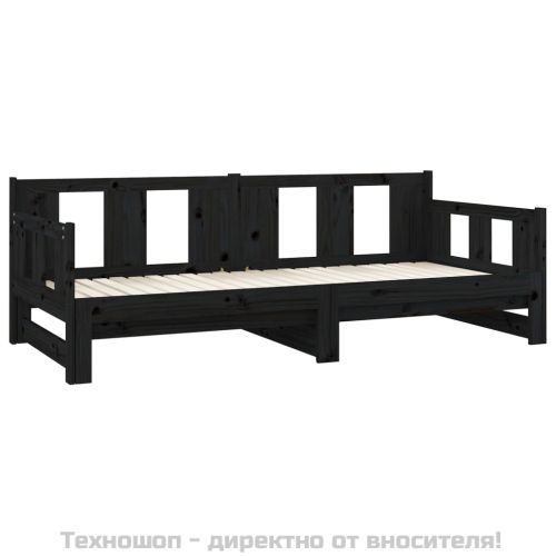 Разтегателна кушетка, черна, борово дърво масив, 2x(80x200) см