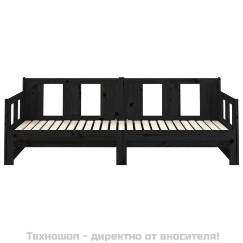 Разтегателна кушетка, черна, борово дърво масив, 2x(80x200) см