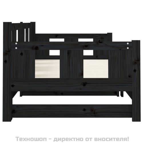 Разтегателна кушетка, черна, борово дърво масив, 2x(80x200) см