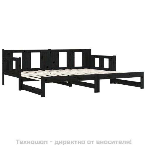 Разтегателна кушетка, черна, борово дърво масив, 2x(80x200) см