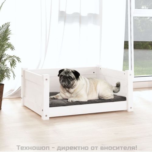 Кучешко легло, бяло, 65,5x50,5x28 см, масивна борова дървесина
