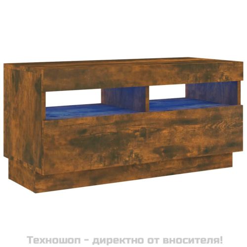 ТВ шкаф с LED осветление, опушен дъб, 80x35x40 см