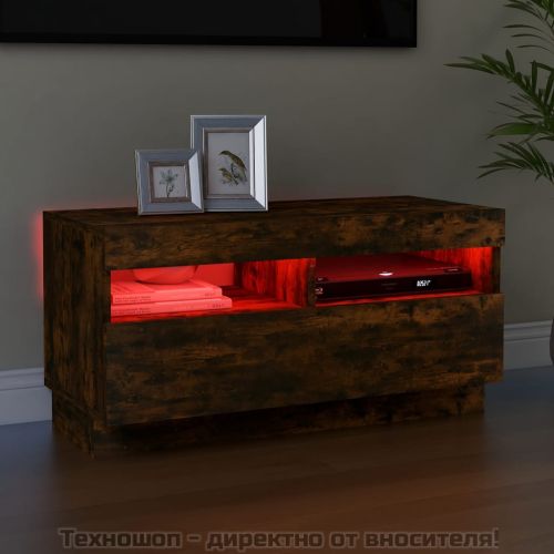 ТВ шкаф с LED осветление, опушен дъб, 80x35x40 см