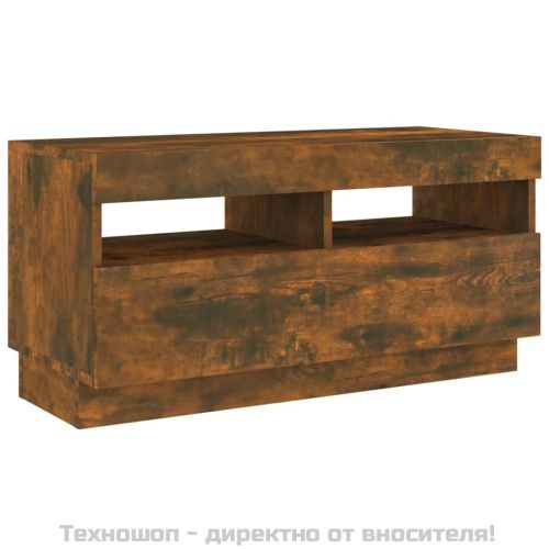 ТВ шкаф с LED осветление, опушен дъб, 80x35x40 см